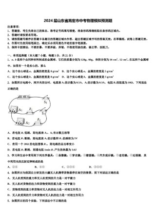 2024届山东省高密市中考物理模拟预测题含解析.doc