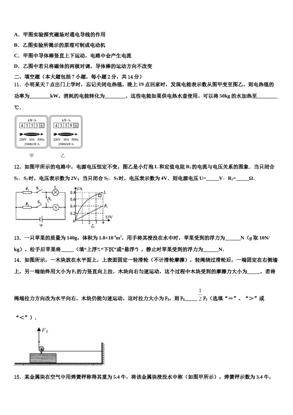 2024届山西省临汾市忻州师范院附属外国语中学中考物理模拟预测题含解析.doc_第3页