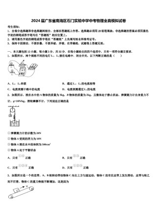 2024届广东省南海区石门实验中学中考物理全真模拟试卷含解析.doc