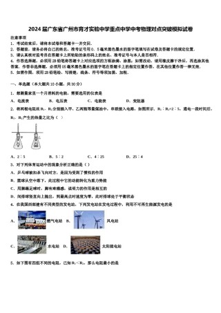 2024届广东省广州市育才实验中学重点中学中考物理对点突破模拟试卷含解析.doc
