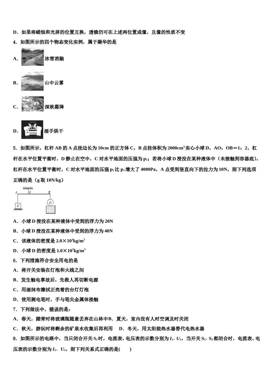 2024届广东省广州市越秀区广东实验中学中考物理五模试卷含解析.doc_第2页