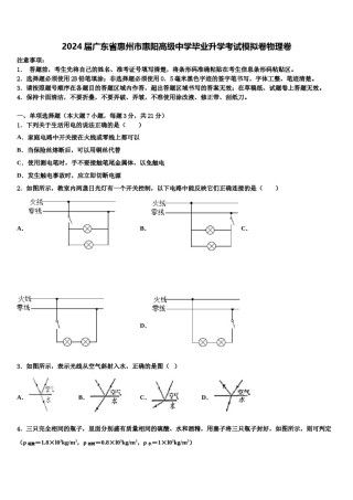2024届广东省惠州市惠阳高级中学毕业升学考试模拟卷物理卷含解析.doc