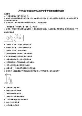 2024届广东省河源市正德中学中考物理全真模拟试题含解析.doc