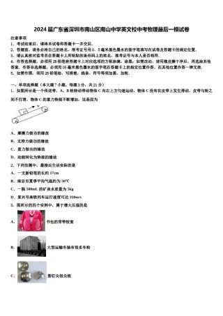 2024届广东省深圳市南山区南山中学英文校中考物理最后一模试卷含解析.doc