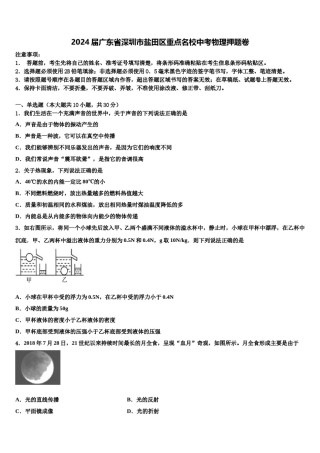 2024届广东省深圳市盐田区重点名校中考物理押题卷含解析.doc