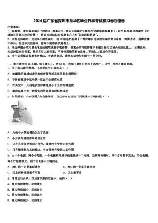2024届广东省深圳市龙华区毕业升学考试模拟卷物理卷含解析.doc