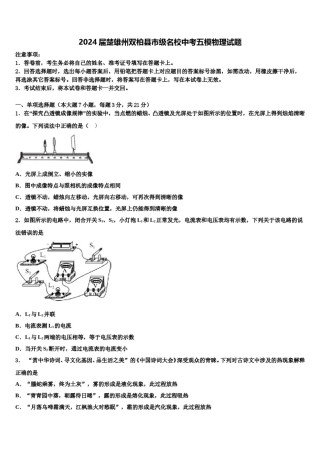 2024届楚雄州双柏县市级名校中考五模物理试题含解析.doc