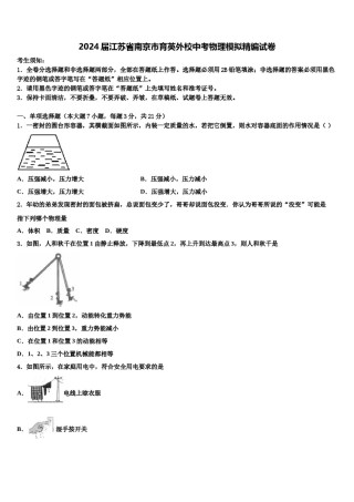 2024届江苏省南京市育英外校中考物理模拟精编试卷含解析.doc