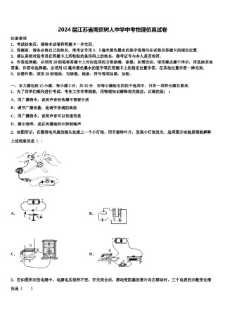 2024届江苏省南京树人中学中考物理仿真试卷含解析.doc