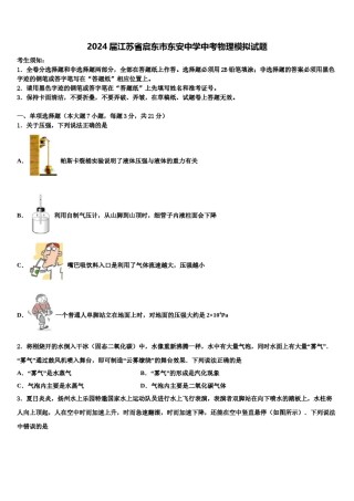 2024届江苏省启东市东安中学中考物理模拟试题含解析.doc