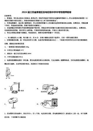 2024届江苏省姜堰区张甸初级中学中考物理押题卷含解析.doc