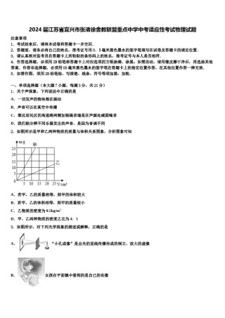 2024届江苏省宜兴市张渚徐舍教联盟重点中学中考适应性考试物理试题含解析.doc