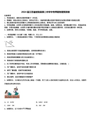 2024届江苏省射阳县第二中学中考押题物理预测卷含解析.doc