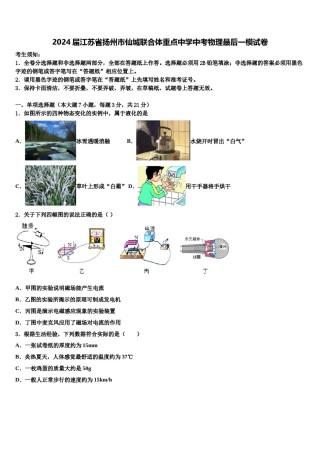 2024届江苏省扬州市仙城联合体重点中学中考物理最后一模试卷含解析.doc