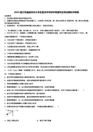 2024届江苏省扬州市大丰区重点中学初中物理毕业考试模拟冲刺卷含解析.doc
