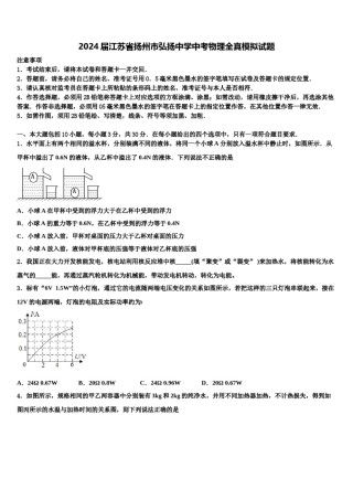 2024届江苏省扬州市弘扬中学中考物理全真模拟试题含解析.doc