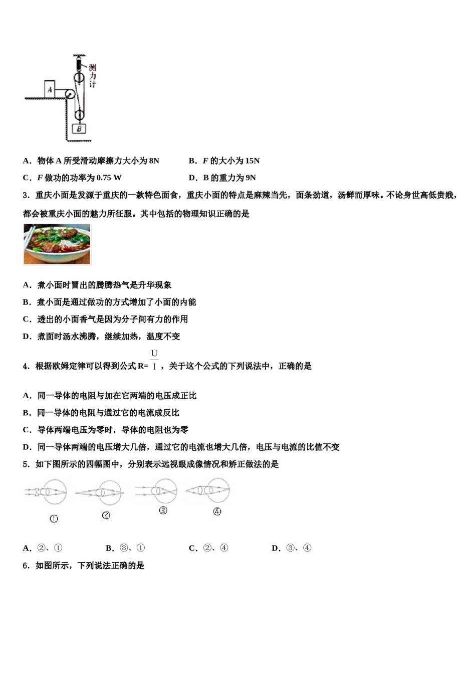 2024届江苏省无锡市江阴市长寿中学中考适应性考试物理试题含解析.doc_第2页