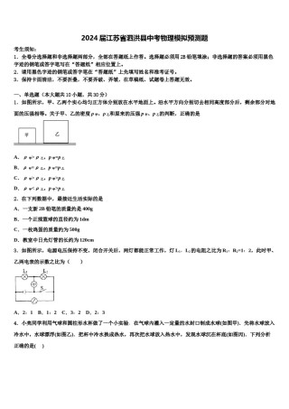 2024届江苏省泗洪县中考物理模拟预测题含解析.doc