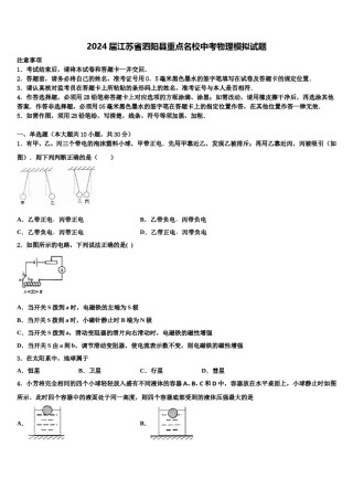2024届江苏省泗阳县重点名校中考物理模拟试题含解析.doc