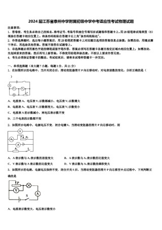 2024届江苏省泰州中学附属初级中学中考适应性考试物理试题含解析.doc