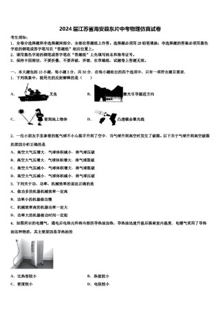 2024届江苏省海安县东片中考物理仿真试卷含解析.doc