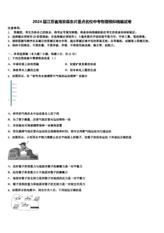 2024届江苏省海安县东片重点名校中考物理模拟精编试卷含解析.doc