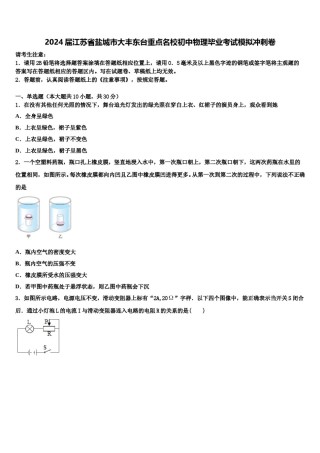 2024届江苏省盐城市大丰东台重点名校初中物理毕业考试模拟冲刺卷含解析.doc