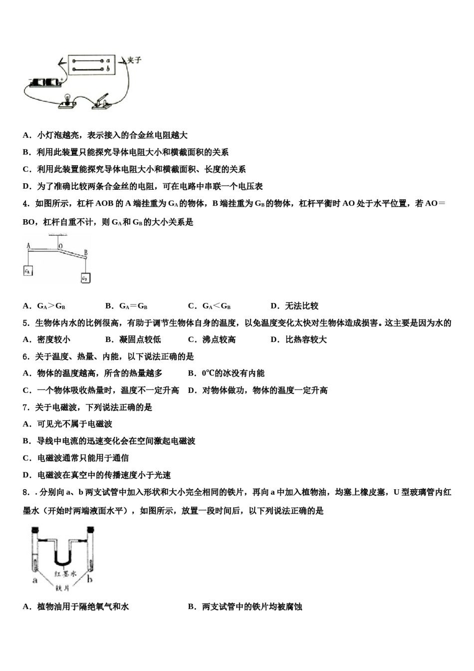 2024届江苏省苏州市张家港市梁丰高级中学中考四模物理试题含解析.doc_第2页