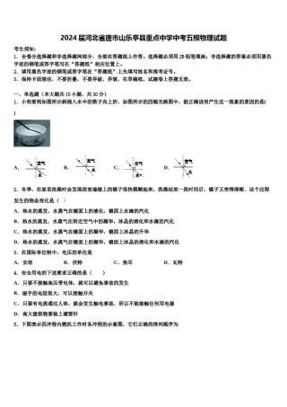 2024届河北省唐市山乐亭县重点中学中考五模物理试题含解析.doc