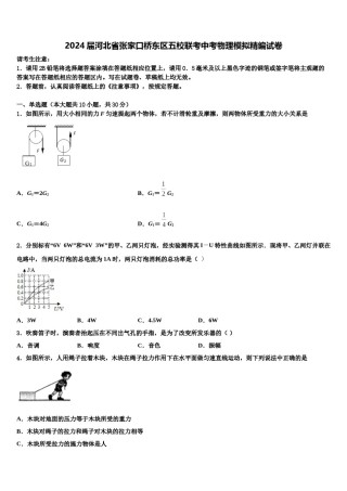 2024届河北省张家口桥东区五校联考中考物理模拟精编试卷含解析.doc