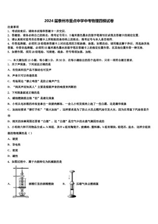 2024届泰州市重点中学中考物理四模试卷含解析.doc
