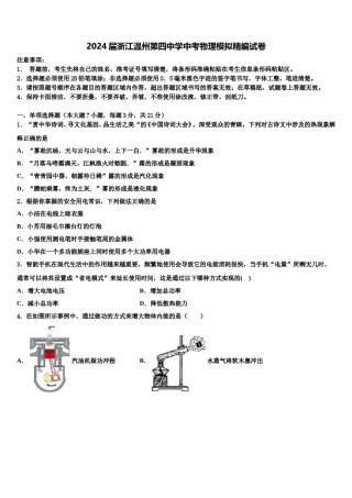 2024届浙江温州第四中学中考物理模拟精编试卷含解析.doc