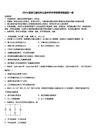 2024届浙江省杭州公益中学中考物理考前最后一卷含解析.doc