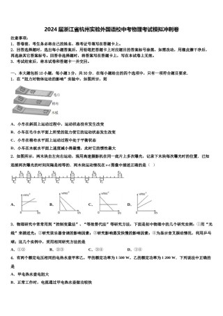 2024届浙江省杭州实验外国语校中考物理考试模拟冲刺卷含解析.doc