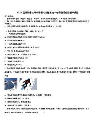 2024届浙江省杭州市塘栖片达标名校中考物理适应性模拟试题含解析.doc