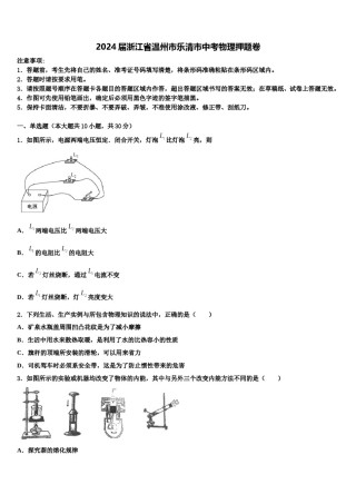 2024届浙江省温州市乐清市中考物理押题卷含解析.doc