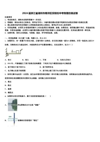 2024届浙江省湖州市南浔区实验校中考物理仿真试卷含解析.doc