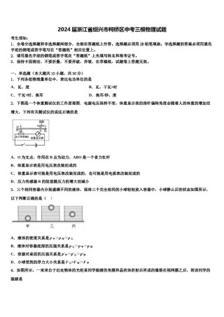 2024届浙江省绍兴市柯桥区中考三模物理试题含解析.doc