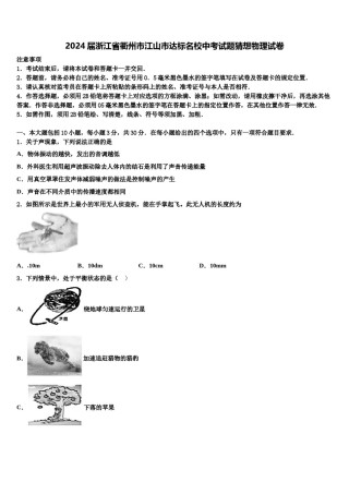 2024届浙江省衢州市江山市达标名校中考试题猜想物理试卷含解析.doc