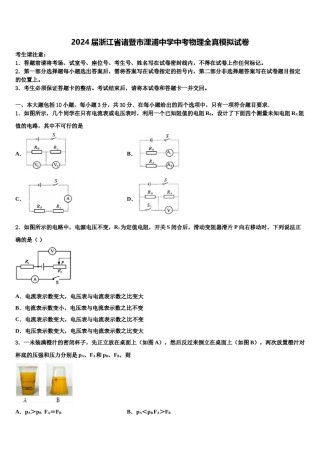 2024届浙江省诸暨市浬浦中学中考物理全真模拟试卷含解析.doc