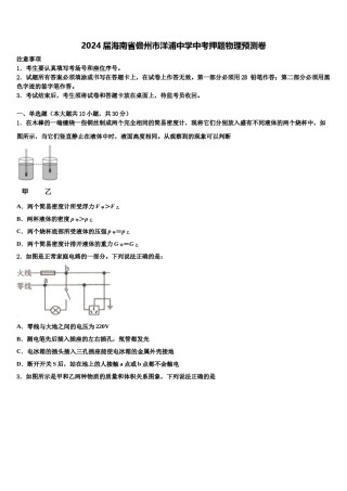 2024届海南省儋州市洋浦中学中考押题物理预测卷含解析.doc