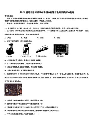 2024届湖北恩施崔坝中学初中物理毕业考试模拟冲刺卷含解析.doc