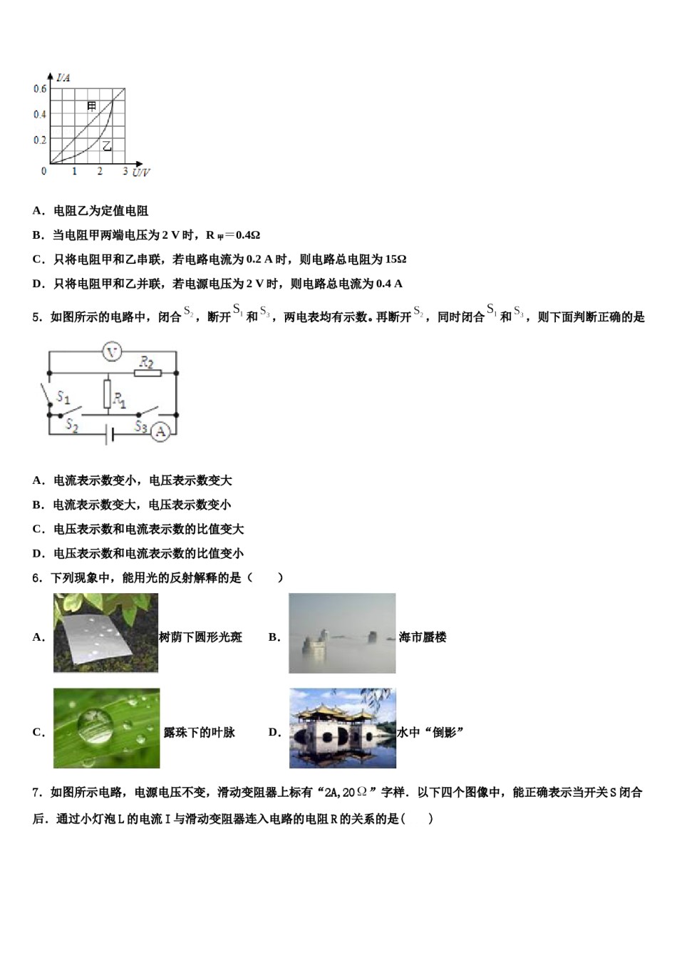 2024届湖北省咸宁市三校中考适应性考试物理试题含解析.doc_第2页