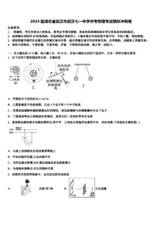 2024届湖北省武汉市武汉七一中学中考物理考试模拟冲刺卷含解析.doc