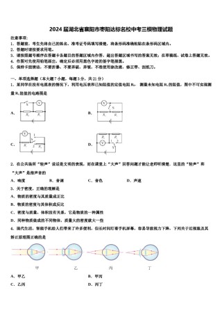 2024届湖北省襄阳市枣阳达标名校中考三模物理试题含解析.doc
