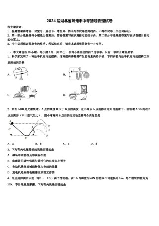 2024届湖北省随州市中考猜题物理试卷含解析.doc