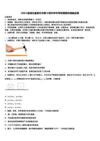 2024届湖北省黄石市第十四中学中考物理模拟精编试卷含解析.doc
