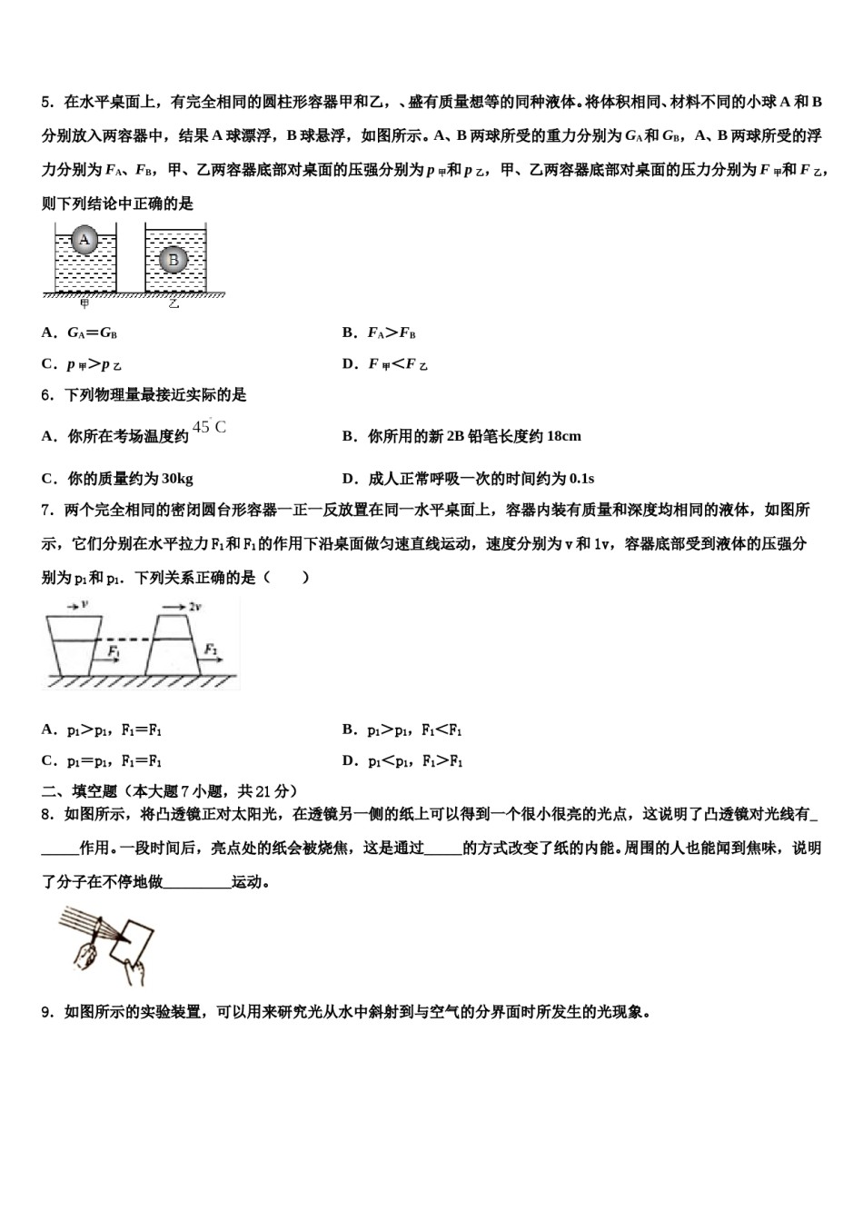 2024届湖北省黄石市阳新县达标名校初中物理毕业考试模拟冲刺卷含解析.doc_第2页