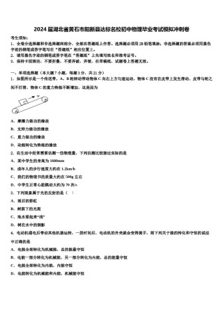 2024届湖北省黄石市阳新县达标名校初中物理毕业考试模拟冲刺卷含解析.doc