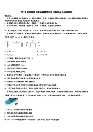 2024届湖南师大附中教育集团十校联考最后物理试题含解析.doc